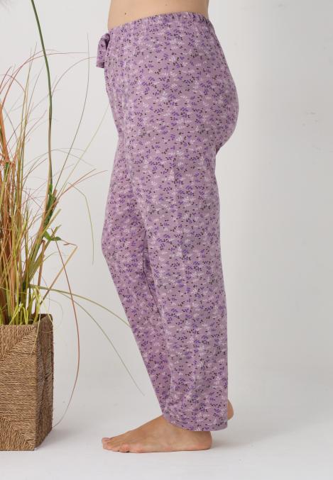 Pantaloni de Pijama Dama Lungi,Big Size,Culoare Mov cu Floricele,Engros